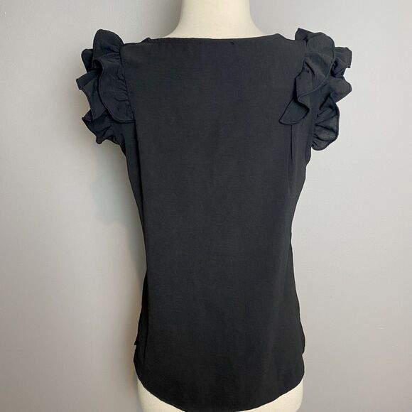 Annva Black Ruffle-Sleeve V-Neck Blouse, Size S - Picture 4 of 7